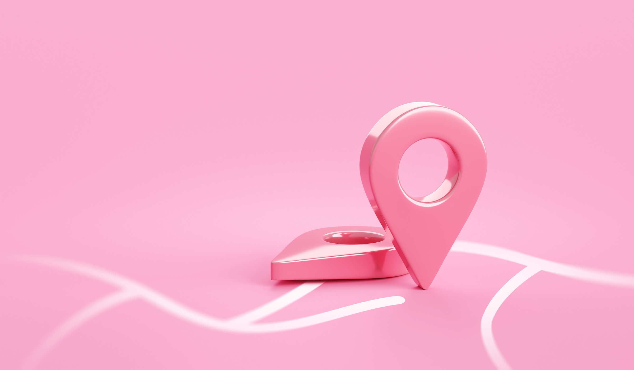 Pink location 3d icon on position place map navigation